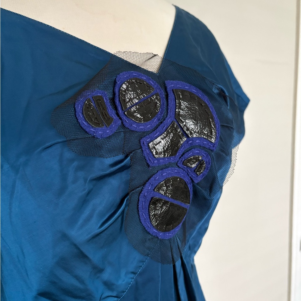 Vera Wang Lavender Label Teal Blue Sheath Dress with Decorative Embellishment - Picture 2 of 4